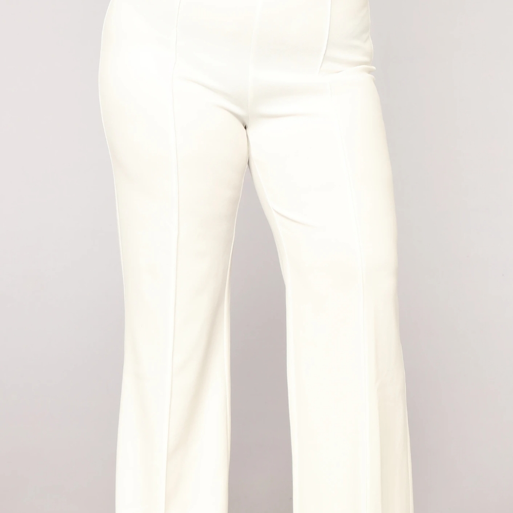 Fashion Nova gold belt cream wide leg pant